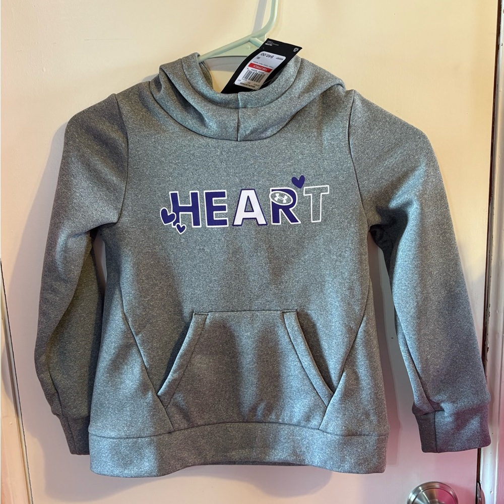 NWT UNDER ARMOR Gray Kids Hoodie with Heart Design